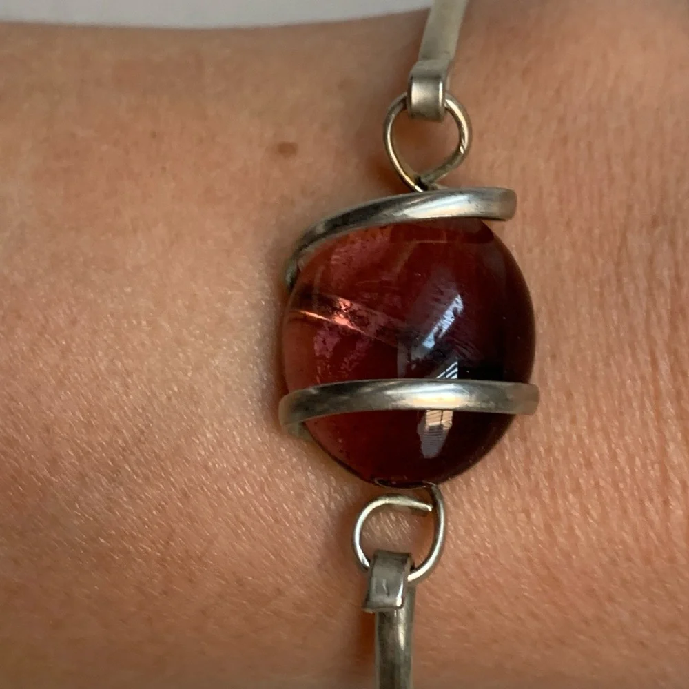 Bangle Bracelet with Purple Translucent Stone - Picture 3 of 8